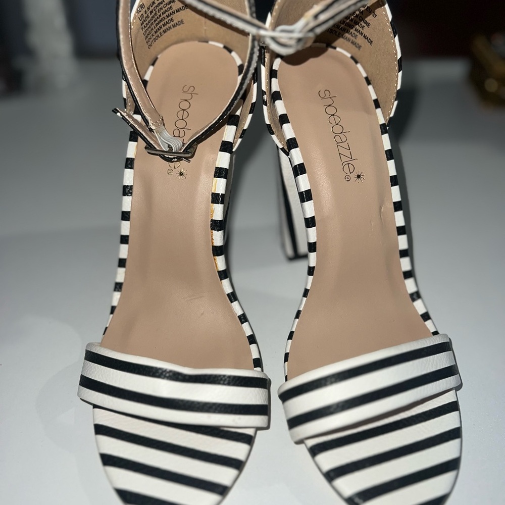 Shoe Dazzle Black and White Striped Women's Heels